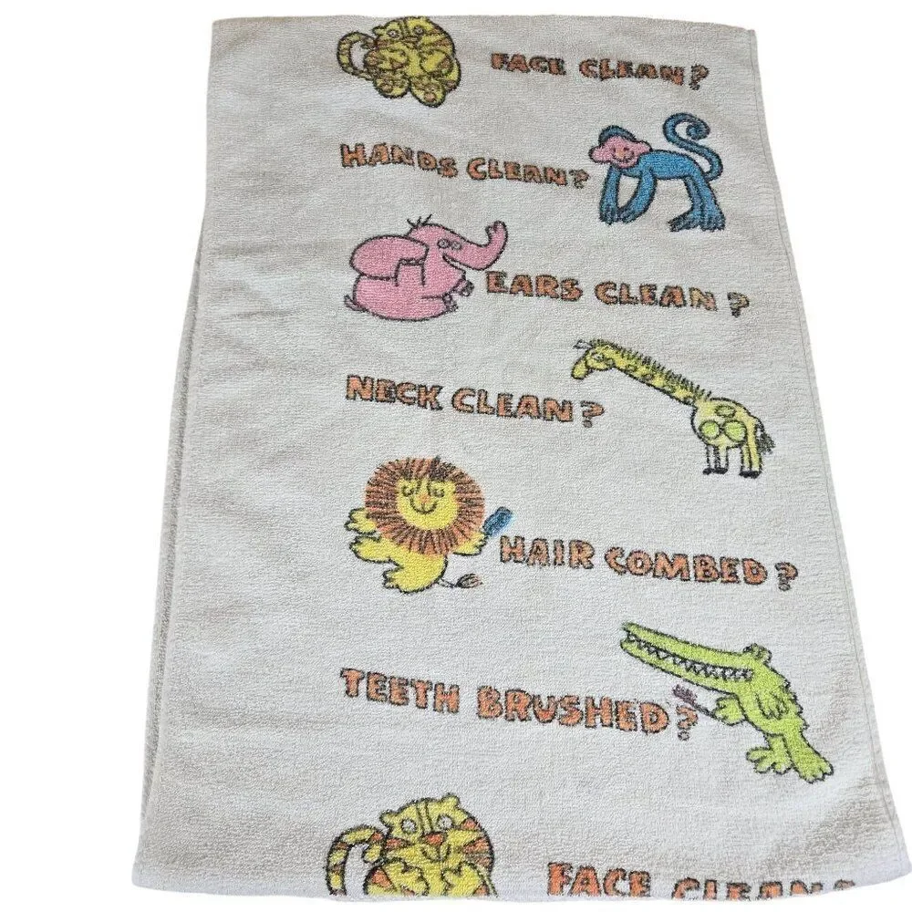 Vintage 1979 Marimekko Childrens Bath Towel Animal Graphics Fun Text